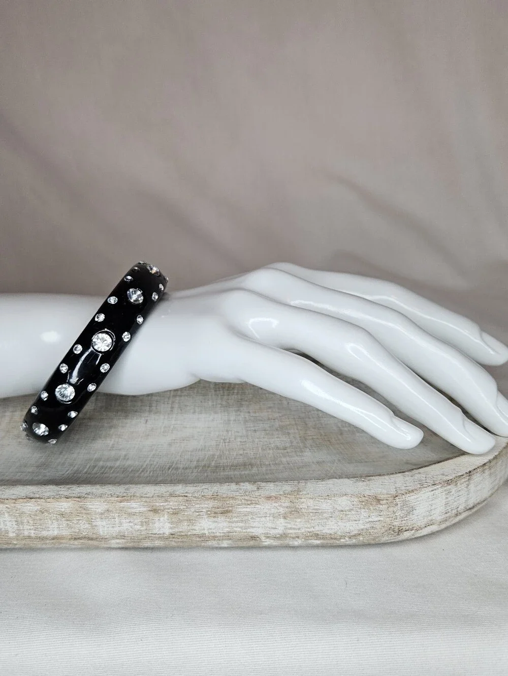 VTG Deadstock Y2K Black Rhinestone Bangle Bracelet Chunky Acrylic Stack 8